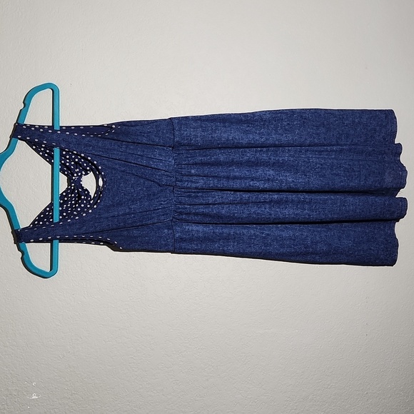 Siren Lily Maternity Dress Size Large Blue Midi Lined Polkadot Keyhole Back - Picture 1 of 8